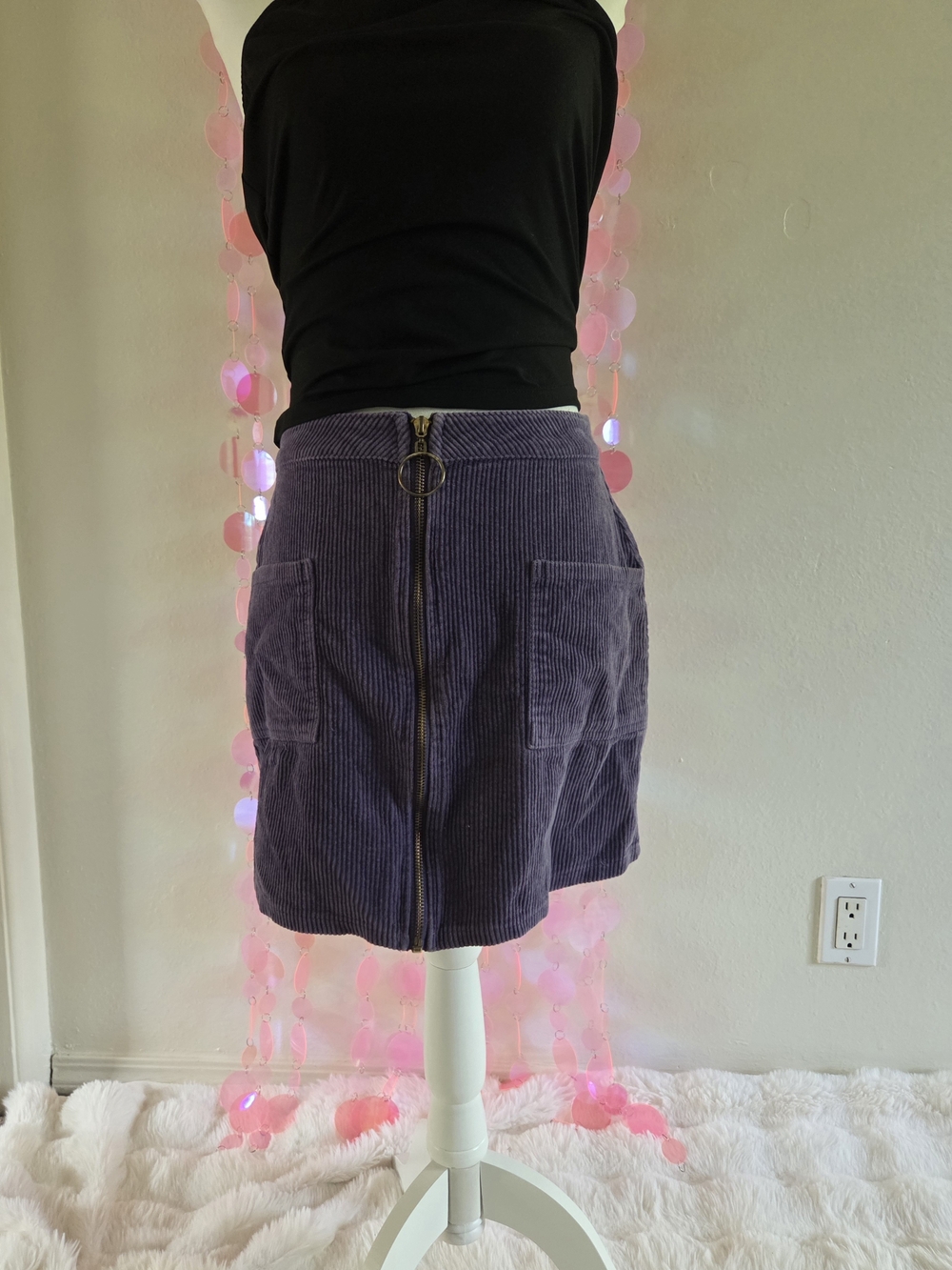 Vintage O-Ring Zipper Corduroy Mini Skirt in Violet